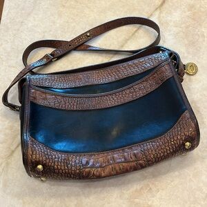 Vintage Brahmin Leather Women's Crossbody Purse Rich Croc Brown and Blk Leather